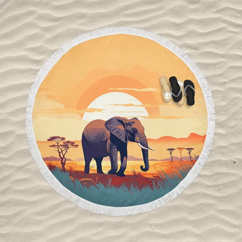 Elephant in the Savanna Round Beach Towel