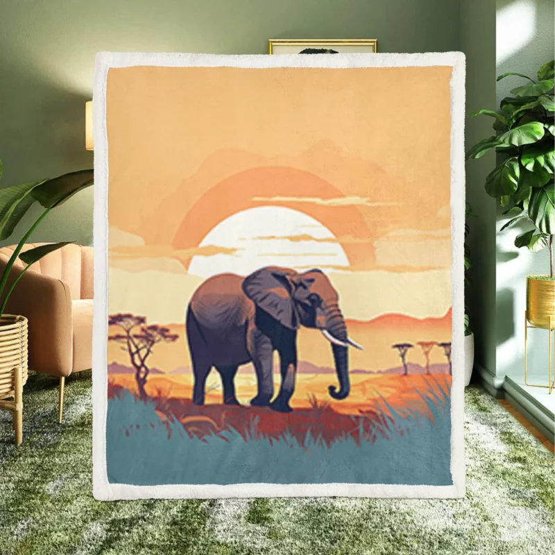 Elephant in the Savanna Sherpa Fleece Blanket