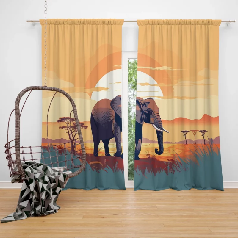 Elephant in the Savanna Window Curtain