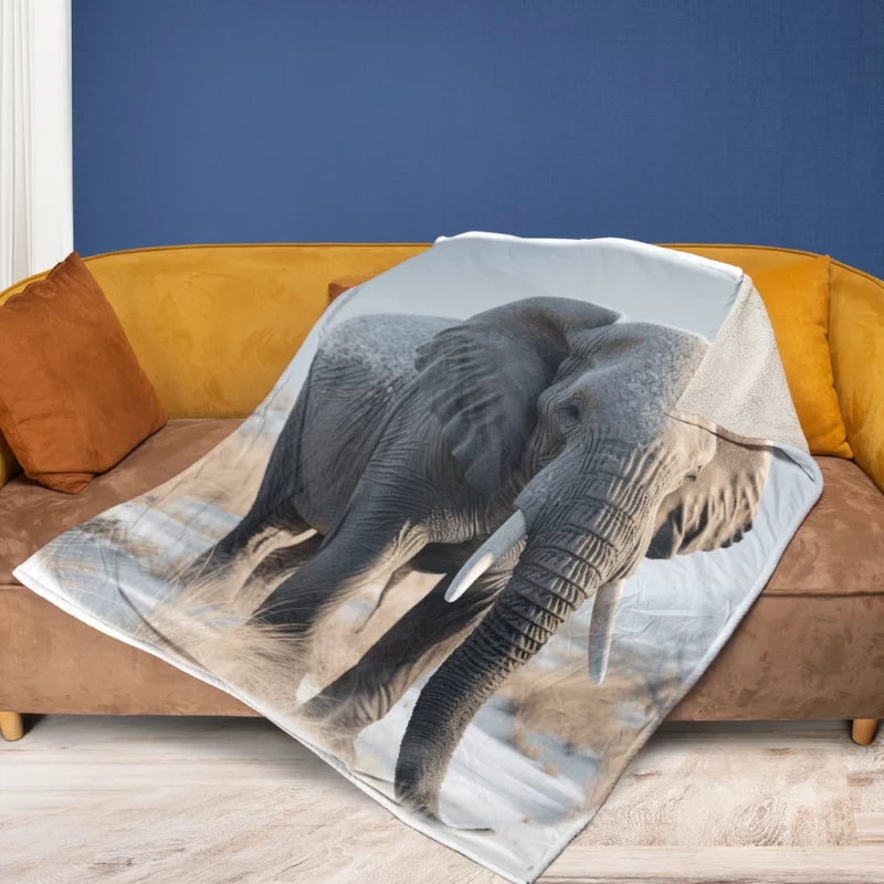 Elephant with Snowy Tusks Fleece Blanket 1