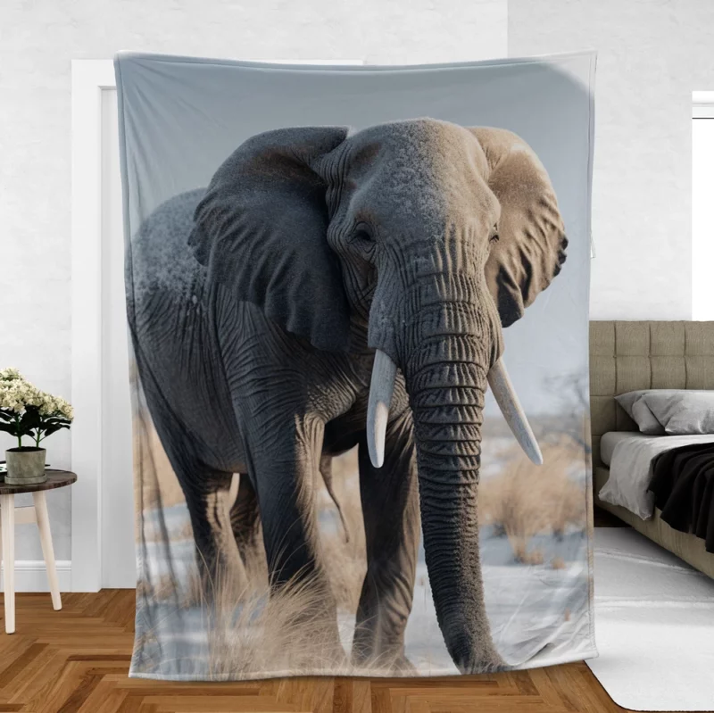 Elephant with Snowy Tusks Fleece Blanket