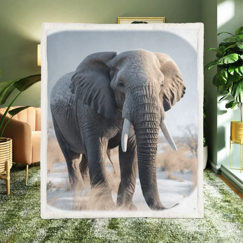 Elephant with Snowy Tusks Sherpa Fleece Blanket