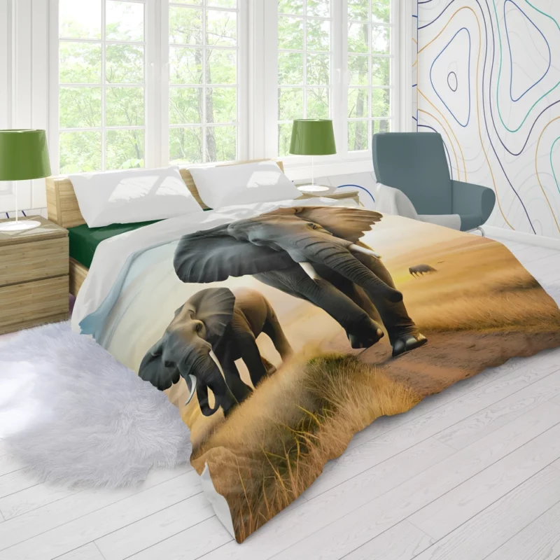 Elephants Walking in Desert Duvet Cover