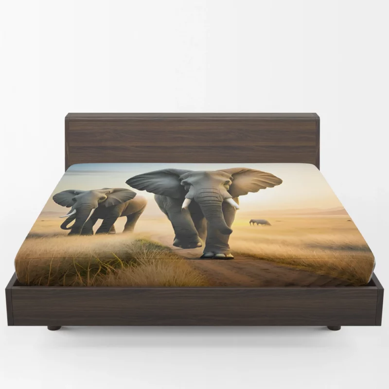 Elephants Walking in Desert Fitted Sheet 1