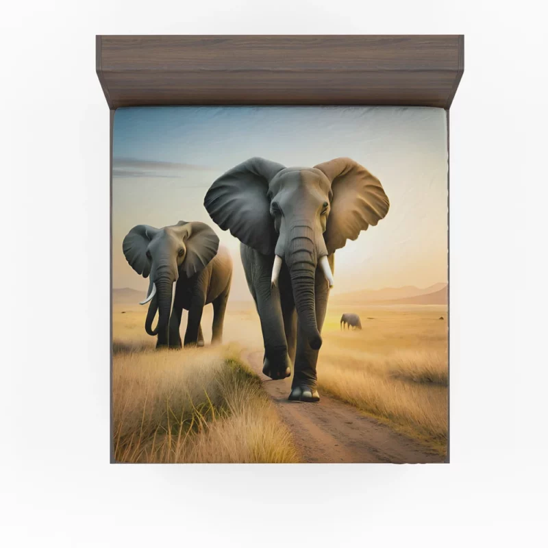 Elephants Walking in Desert Fitted Sheet