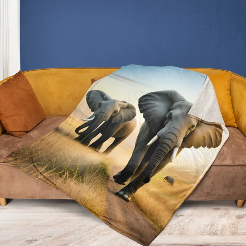 Elephants Walking in Desert Fleece Blanket 1