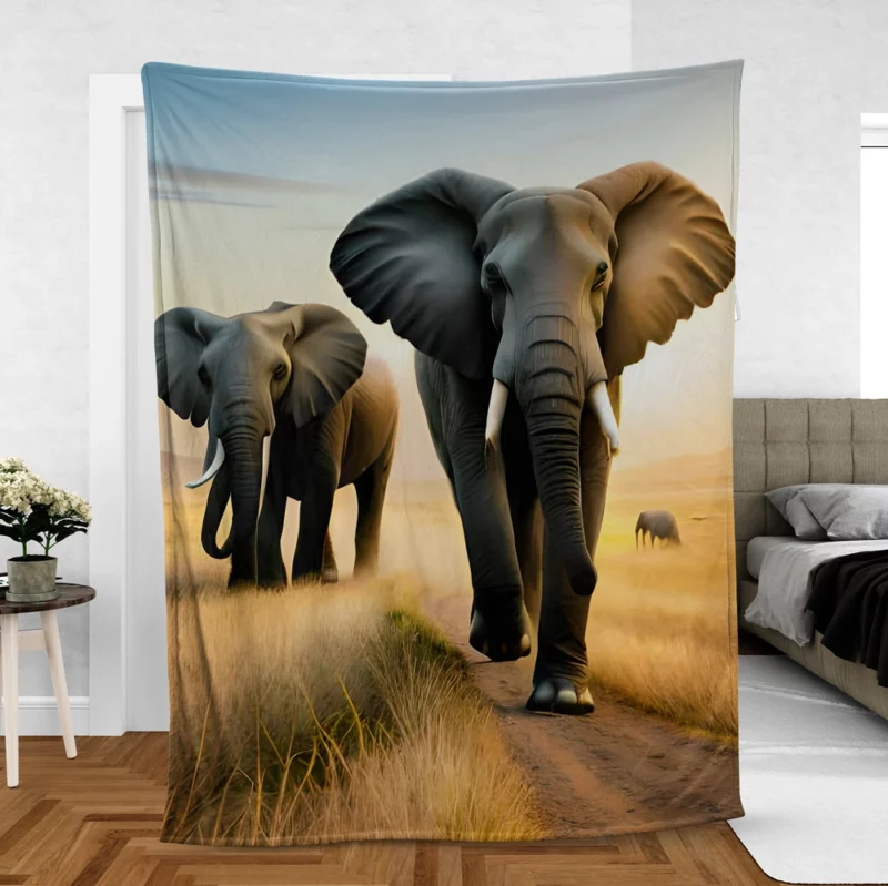 Elephants Walking in Desert Fleece Blanket