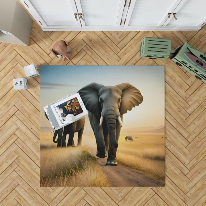 Elephants Walking in Desert Rug