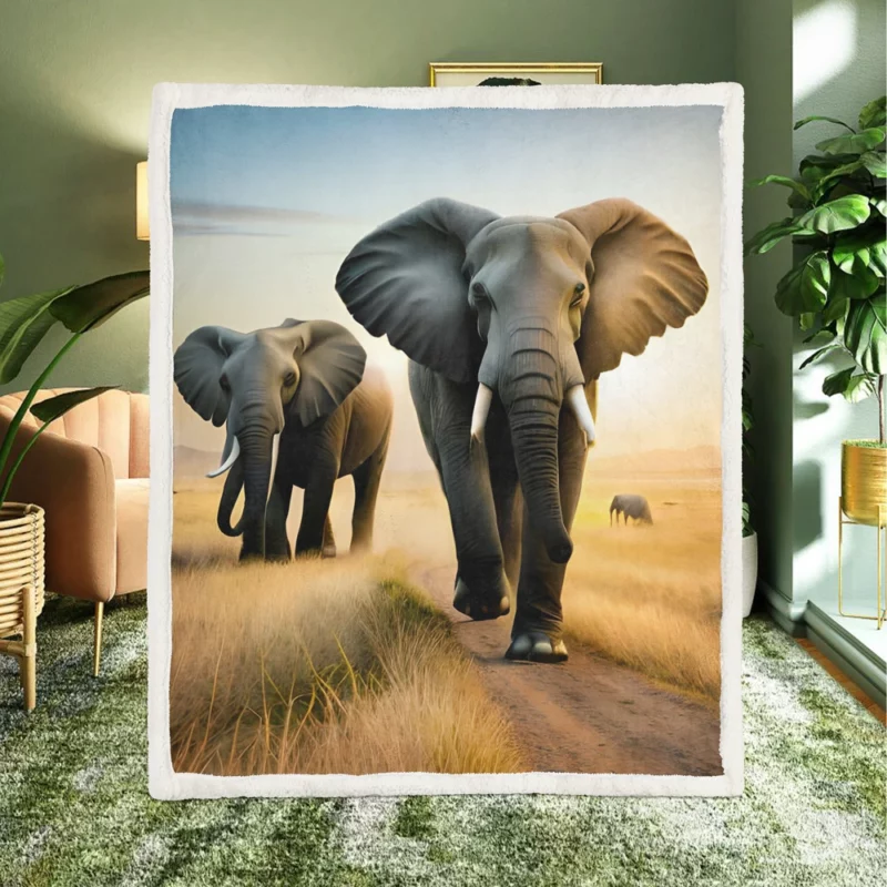 Elephants Walking in Desert Sherpa Fleece Blanket