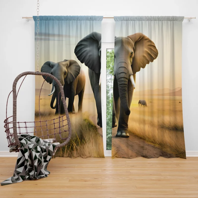 Elephants Walking in Desert Window Curtain