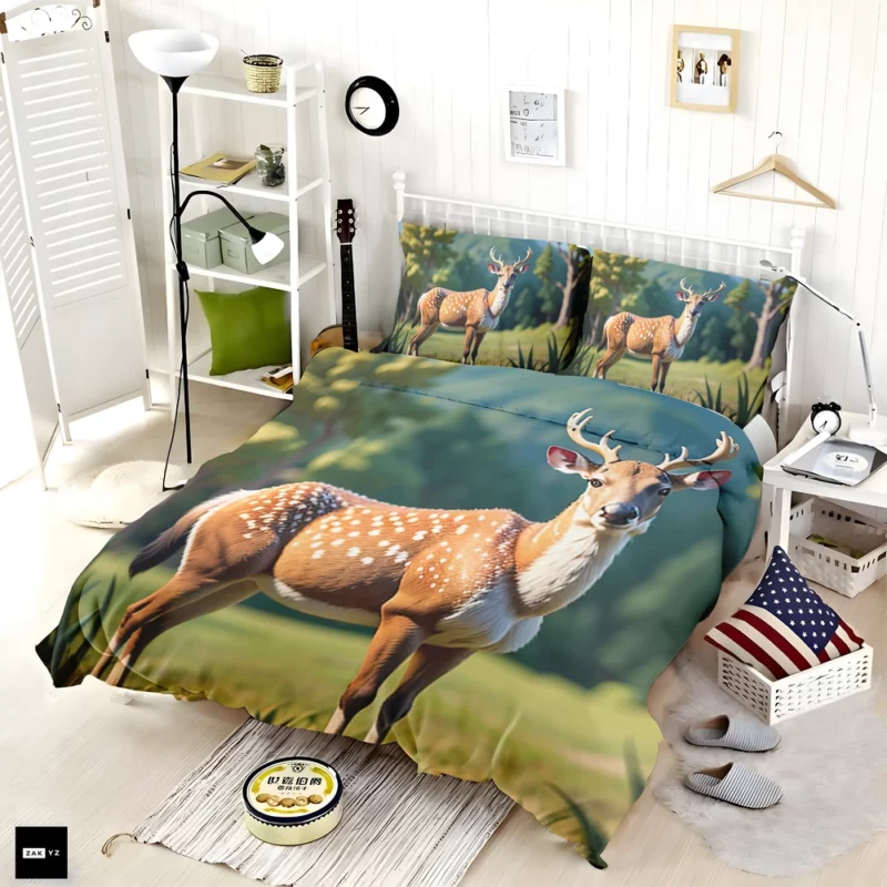 Endangered Grace A Sika Deer in the Forest Bedding Set