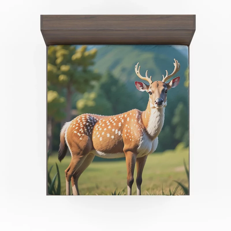 Endangered Grace A Sika Deer in the Forest Fitted Sheet