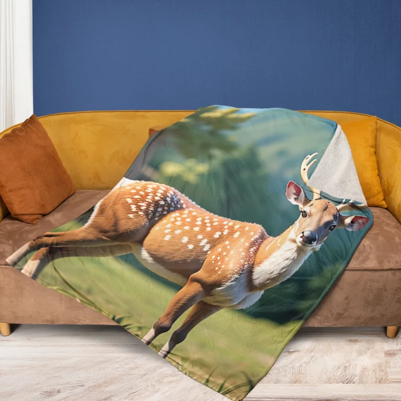 Endangered Grace A Sika Deer in the Forest Fleece Blanket 1