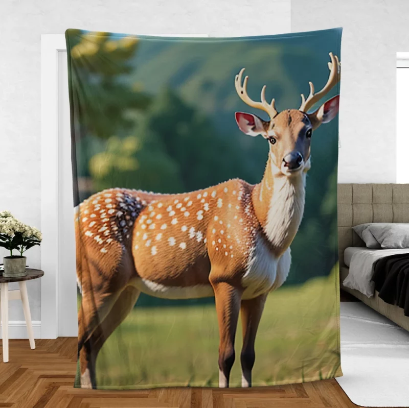 Endangered Grace A Sika Deer in the Forest Fleece Blanket