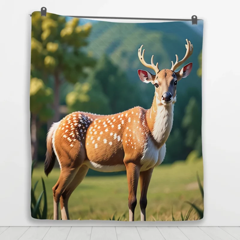 Endangered Grace A Sika Deer in the Forest Quilt Blanket 1