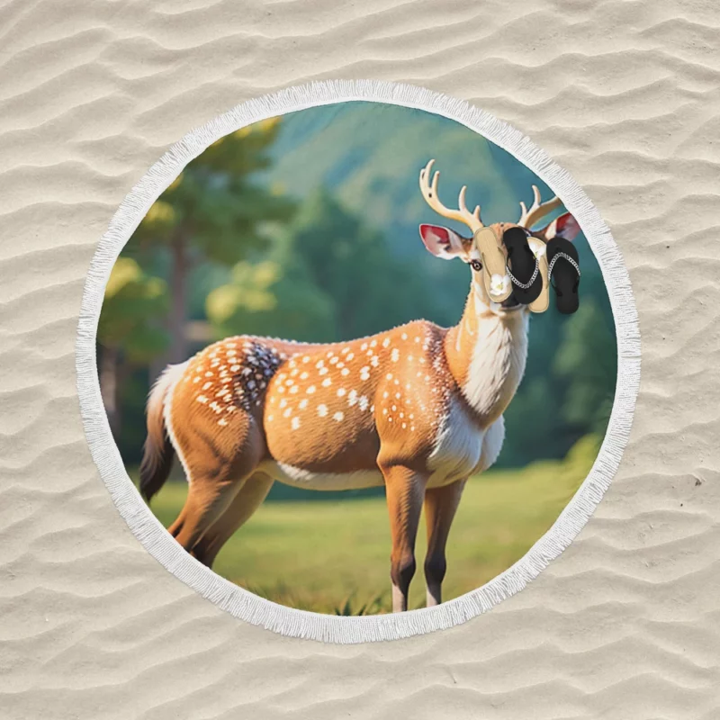 Endangered Grace A Sika Deer in the Forest Round Beach Towel