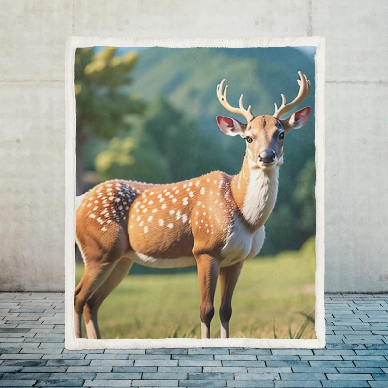 Endangered Grace A Sika Deer in the Forest Sherpa Fleece Blanket