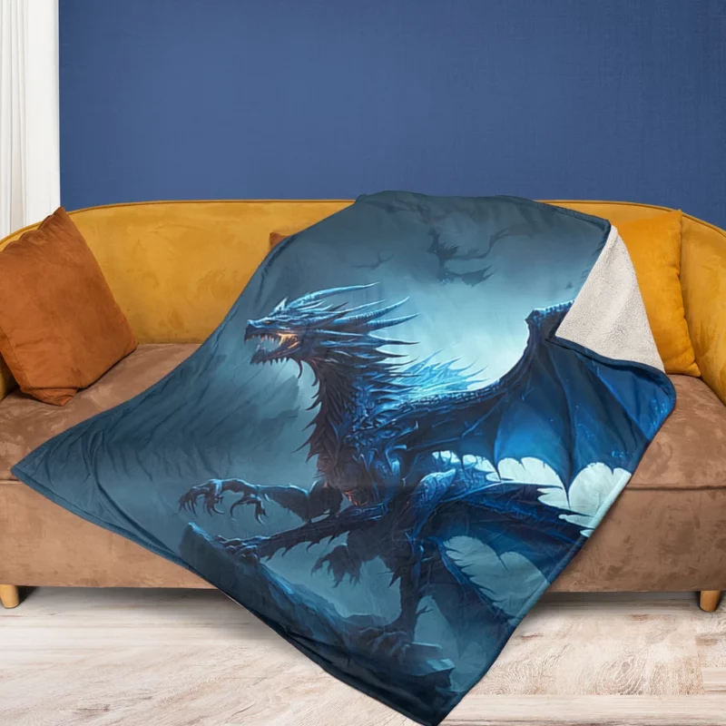 Epic Blue Dragon Artwork Fleece Blanket 1