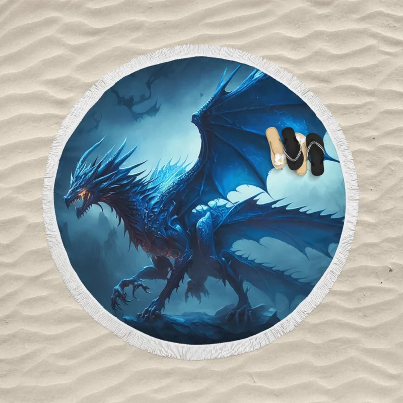 Epic Blue Dragon Artwork Round Beach Towel