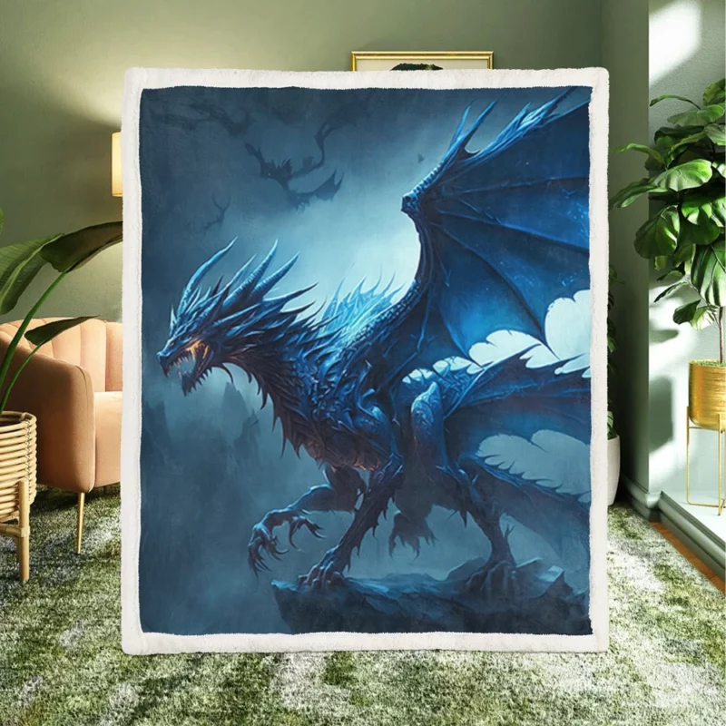 Epic Blue Dragon Artwork Sherpa Fleece Blanket