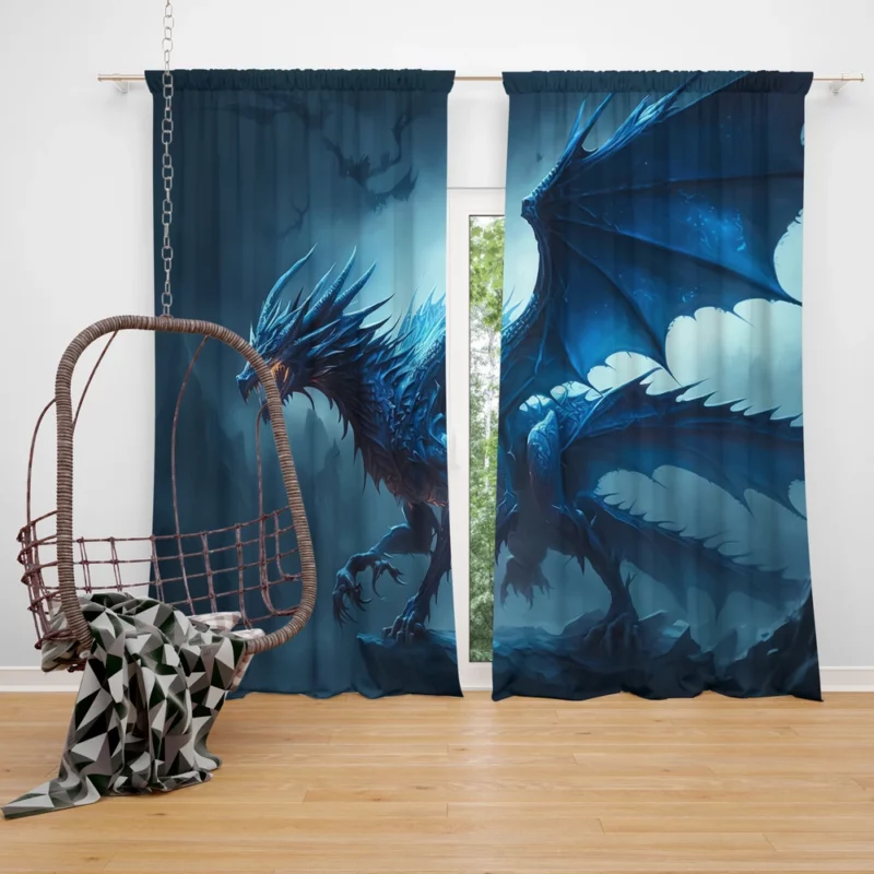 Epic Blue Dragon Artwork Window Curtain