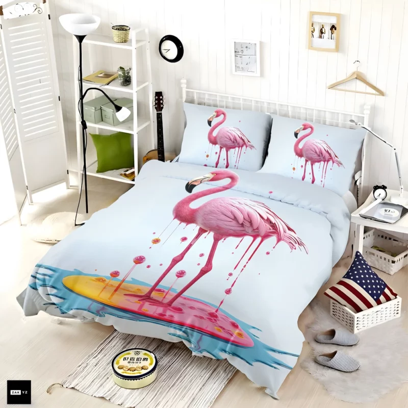 Exotic Pink Bird Artwork Bedding Set