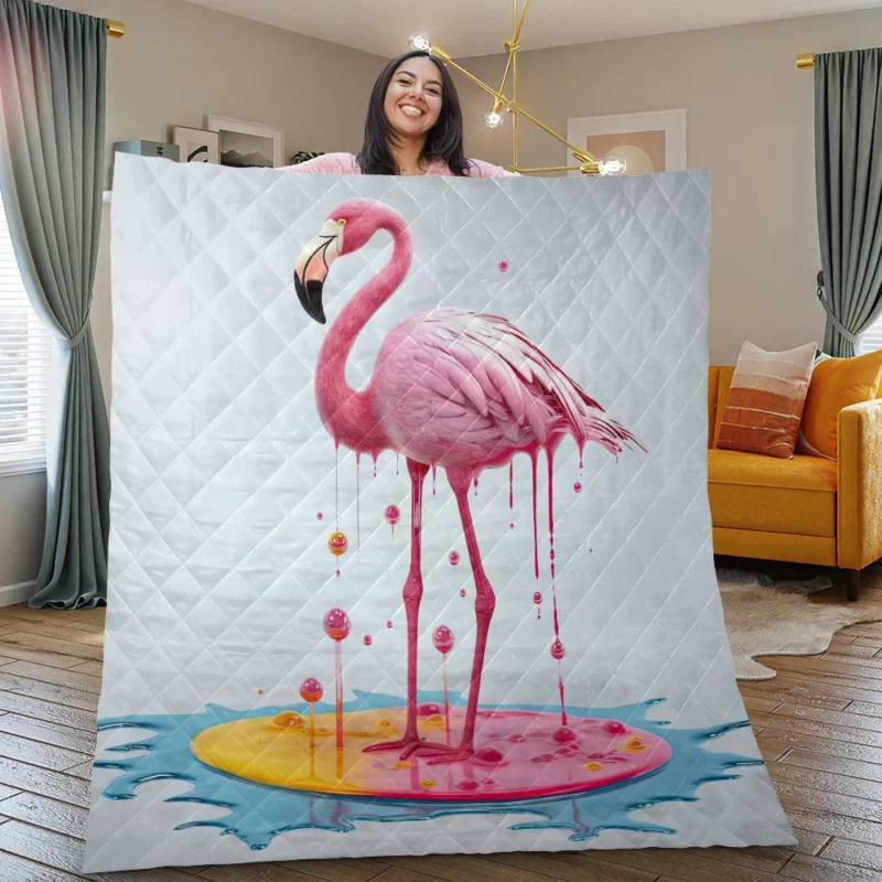 Exotic Pink Bird Artwork Quilt Blanket