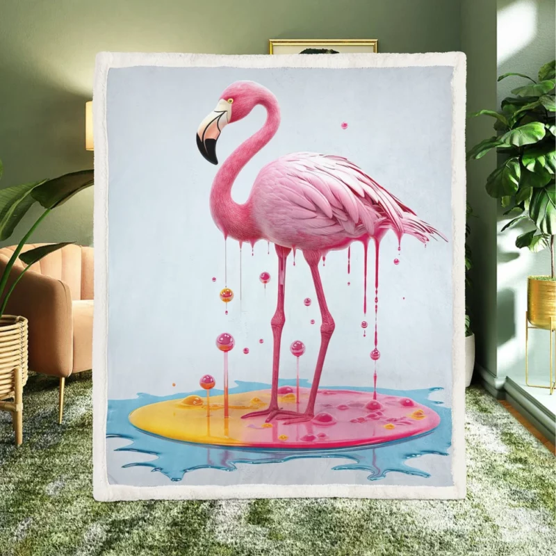 Exotic Pink Bird Artwork Sherpa Fleece Blanket