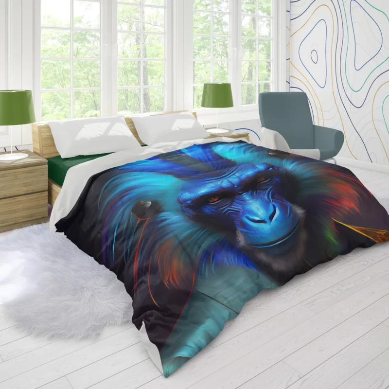 Fancy Blue Monkey Portrait Duvet Cover