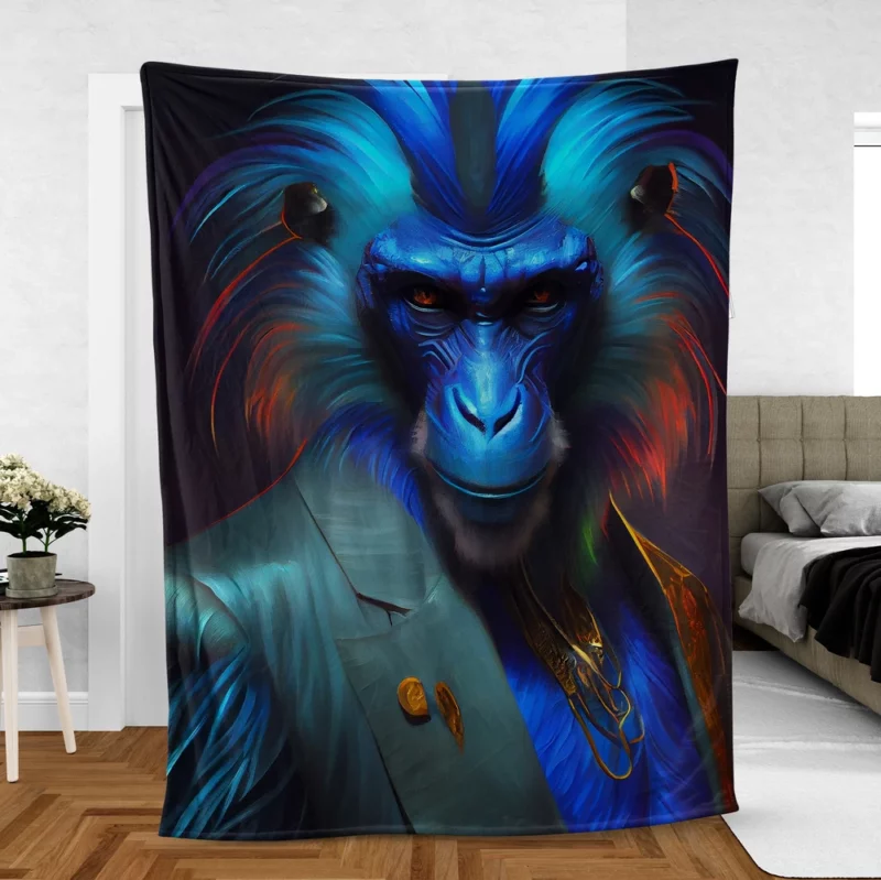 Fancy Blue Monkey Portrait Fleece Blanket