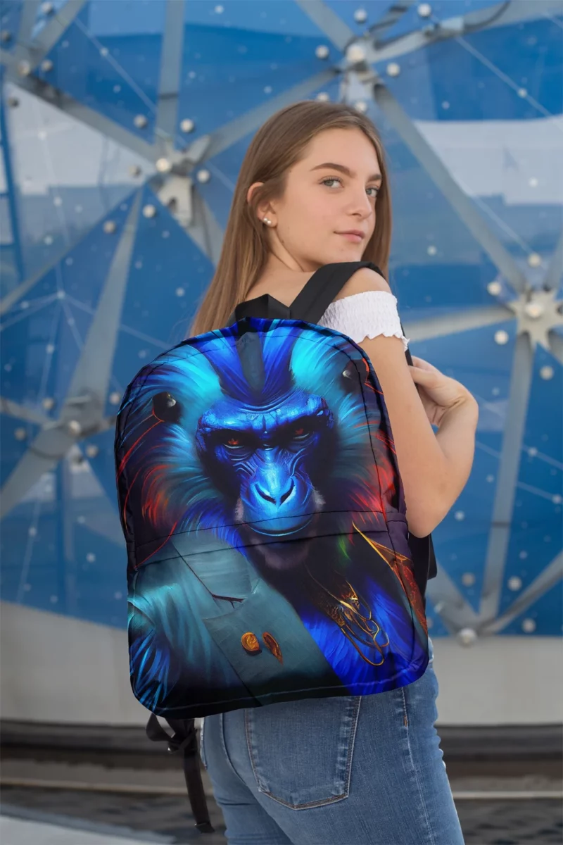 Fancy Blue Monkey Portrait Minimalist Backpack 2