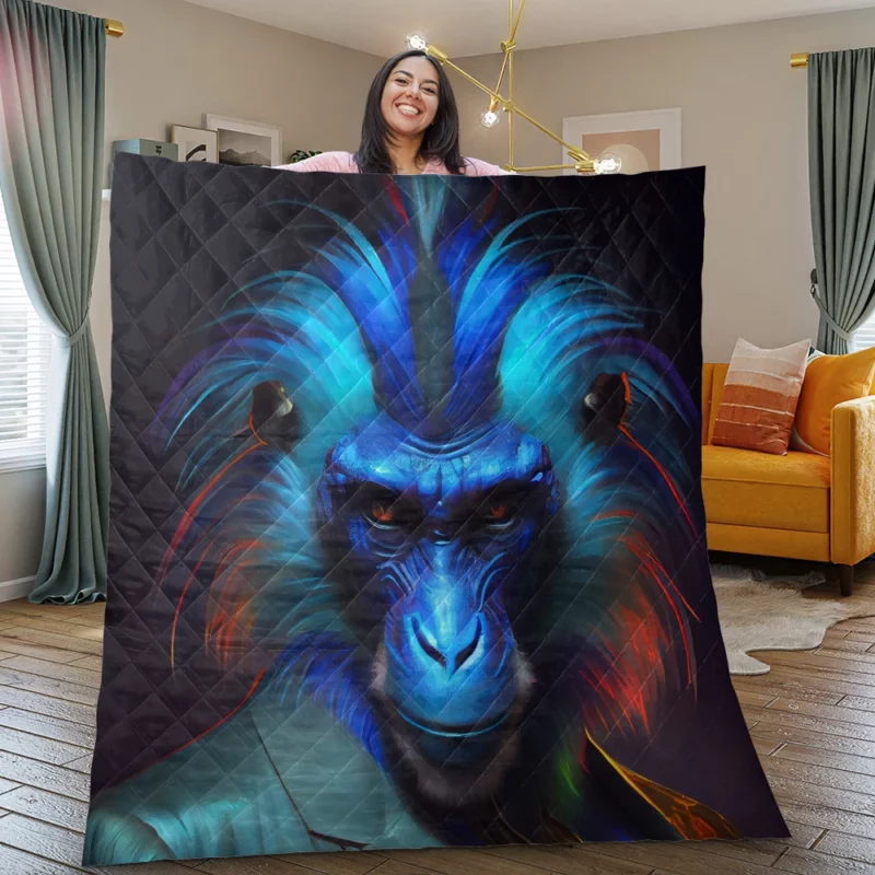 Fancy Blue Monkey Portrait Quilt Blanket