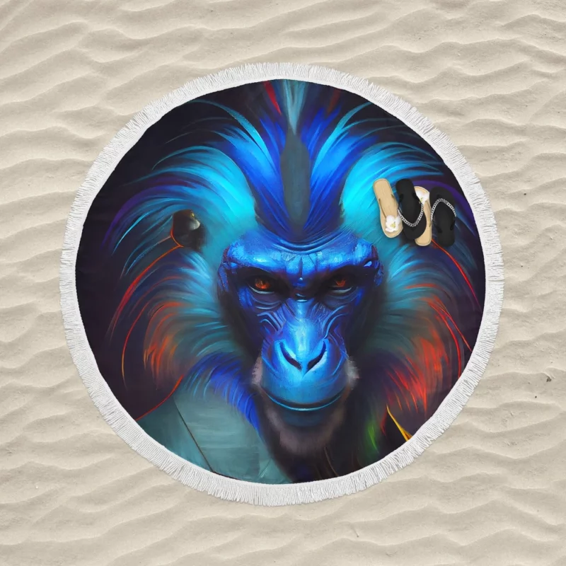 Fancy Blue Monkey Portrait Round Beach Towel