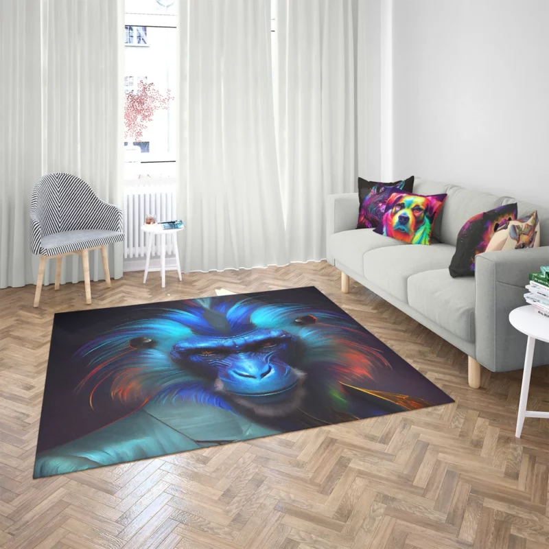 Fancy Blue Monkey Portrait Rug 2