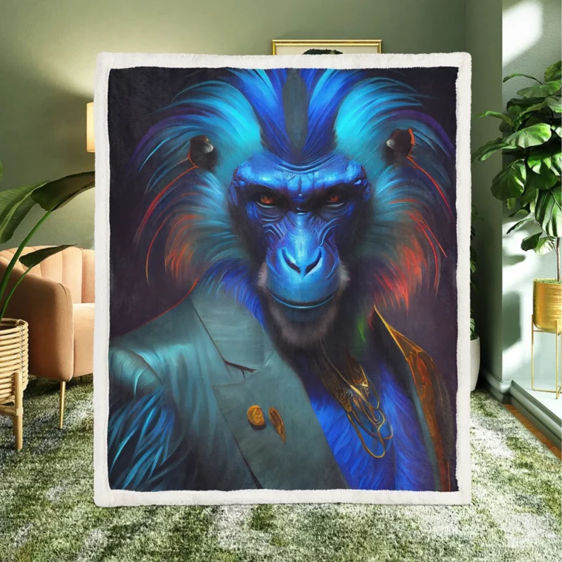 Fancy Blue Monkey Portrait Sherpa Fleece Blanket