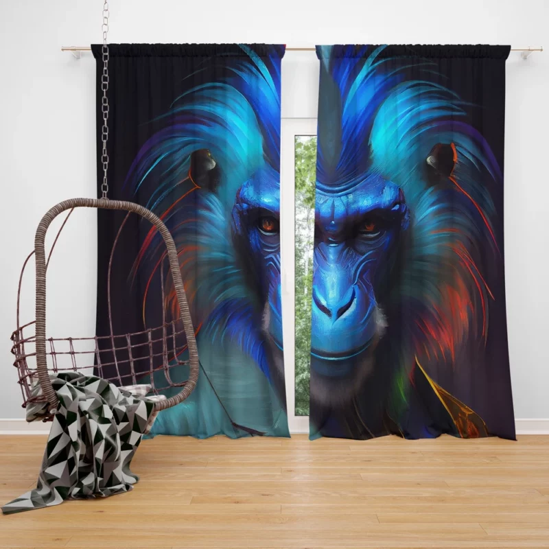 Fancy Blue Monkey Portrait Window Curtain