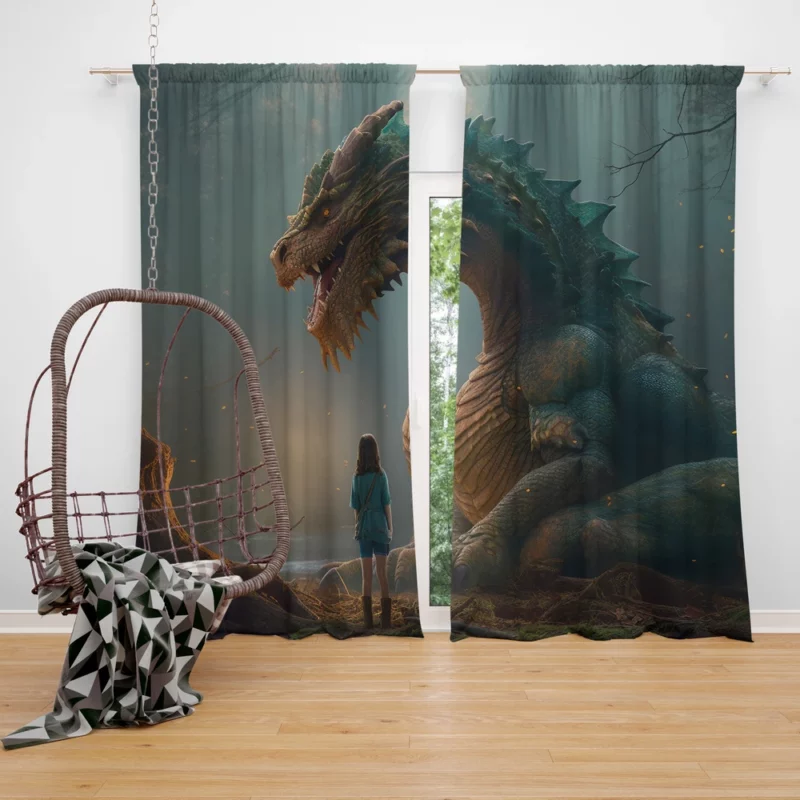 Fantasy Dragon Artwork Window Curtain