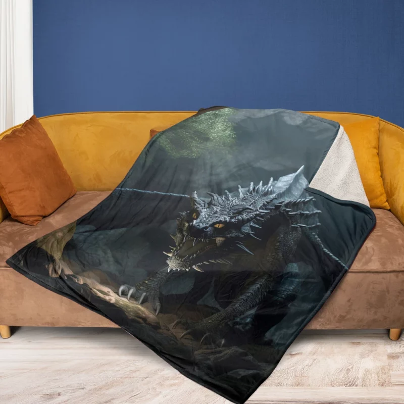 Fantasy Dragon Illustration Fleece Blanket 1