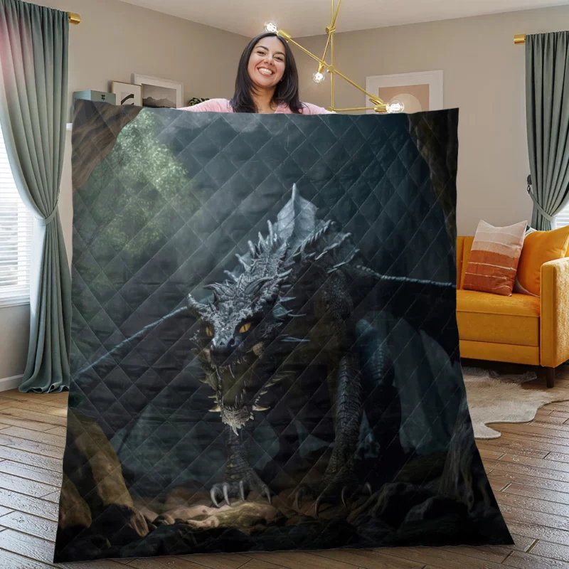 Fantasy Dragon Illustration Quilt Blanket