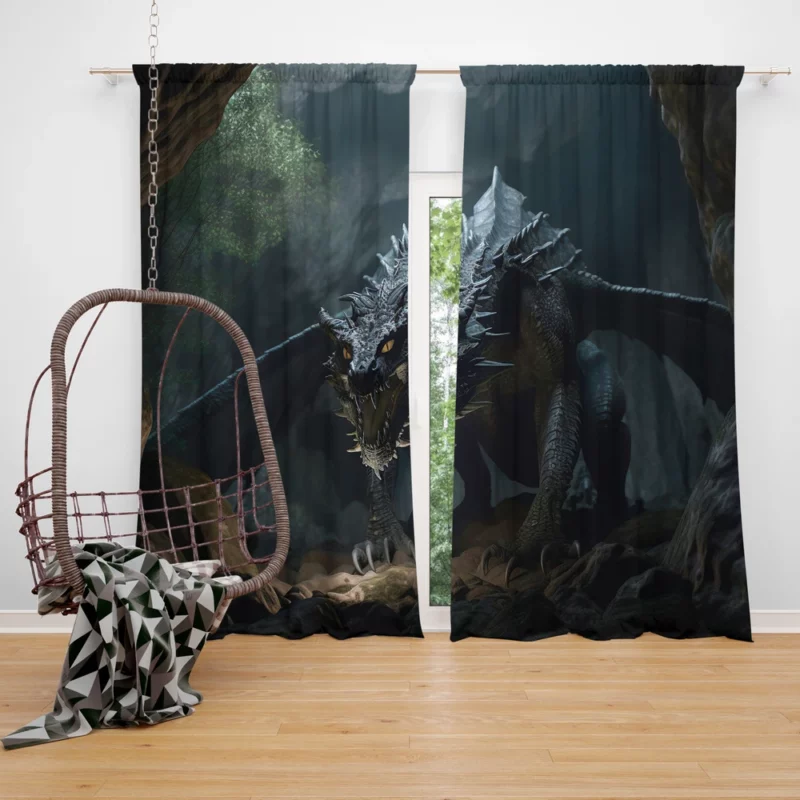 Fantasy Dragon Illustration Window Curtain