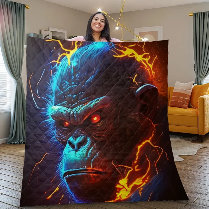 Fiery Faced Monkey Art Quilt Blanket