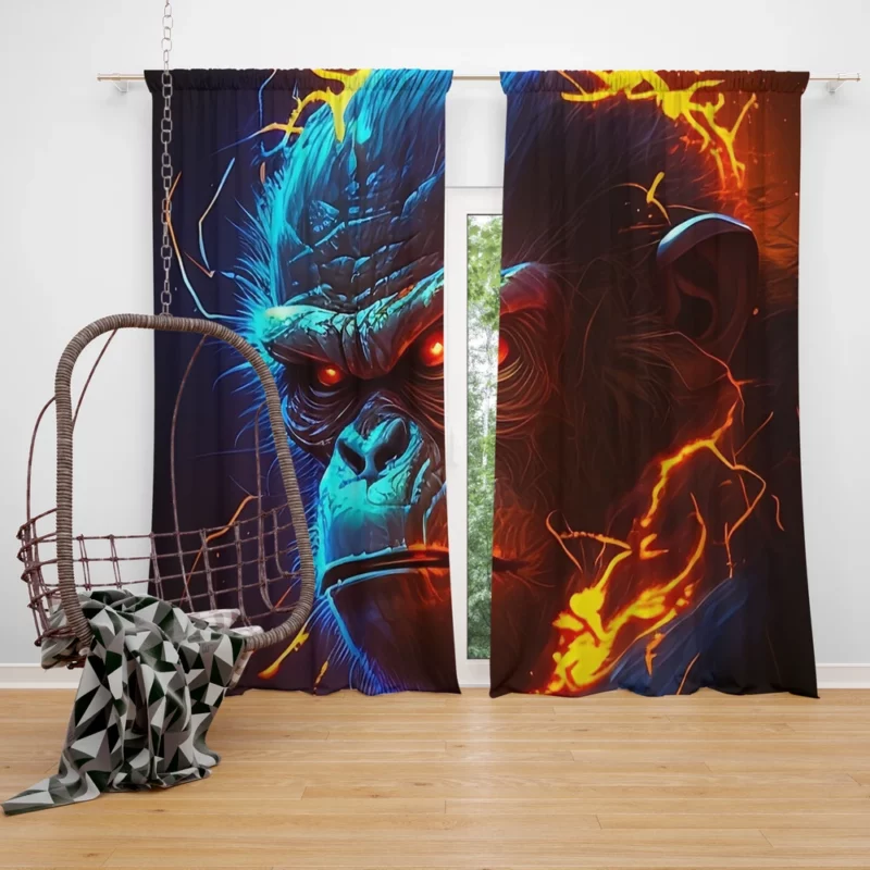 Fiery Faced Monkey Art Window Curtain