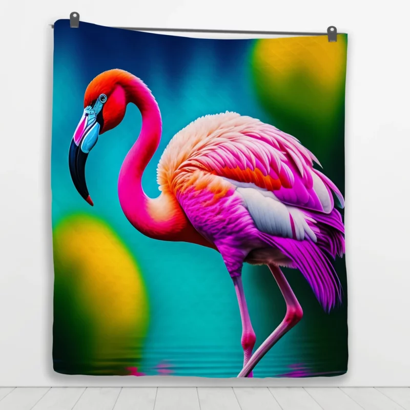 Flamingo Colorful Artwork Quilt Blanket 1