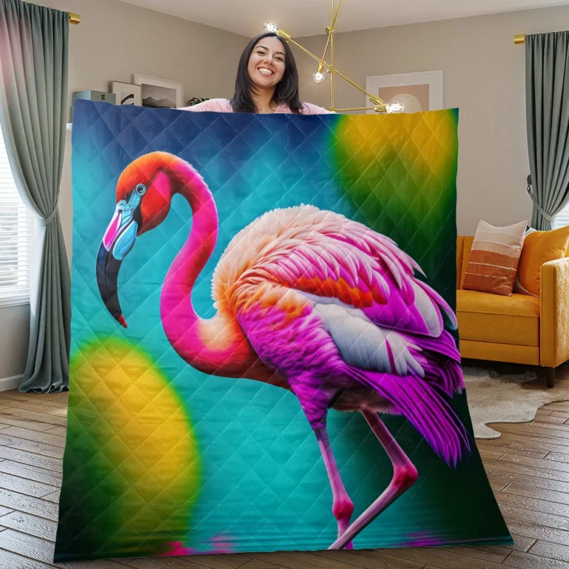 Flamingo Colorful Artwork Quilt Blanket