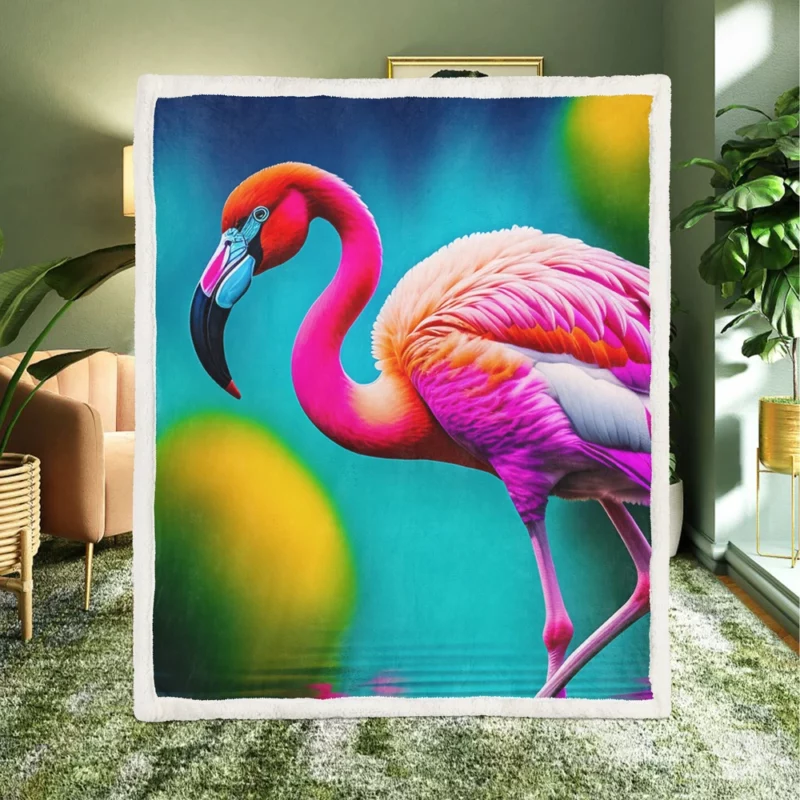 Flamingo Colorful Artwork Sherpa Fleece Blanket