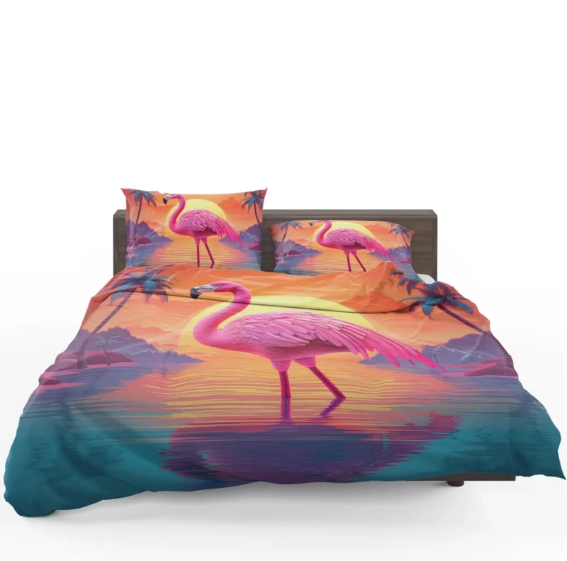 Flamingo Silhouette Sunset Bedding Set 1