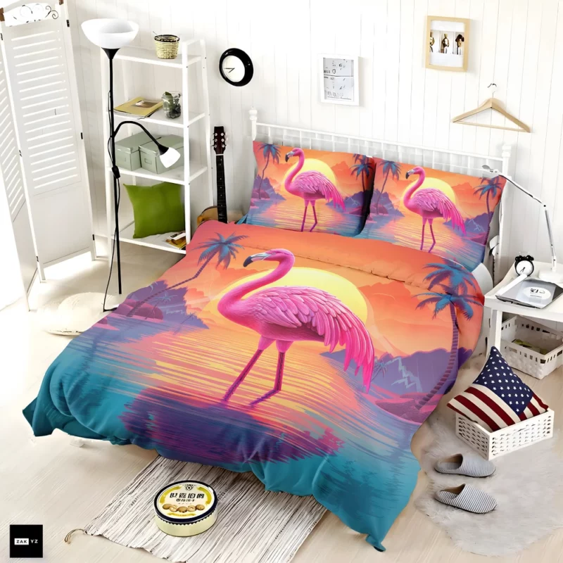 Flamingo Silhouette Sunset Bedding Set