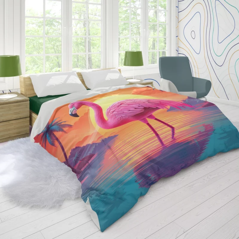 Flamingo Silhouette Sunset Duvet Cover