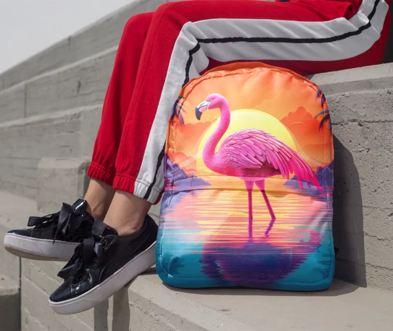 Flamingo Silhouette Sunset Minimalist Backpack 1