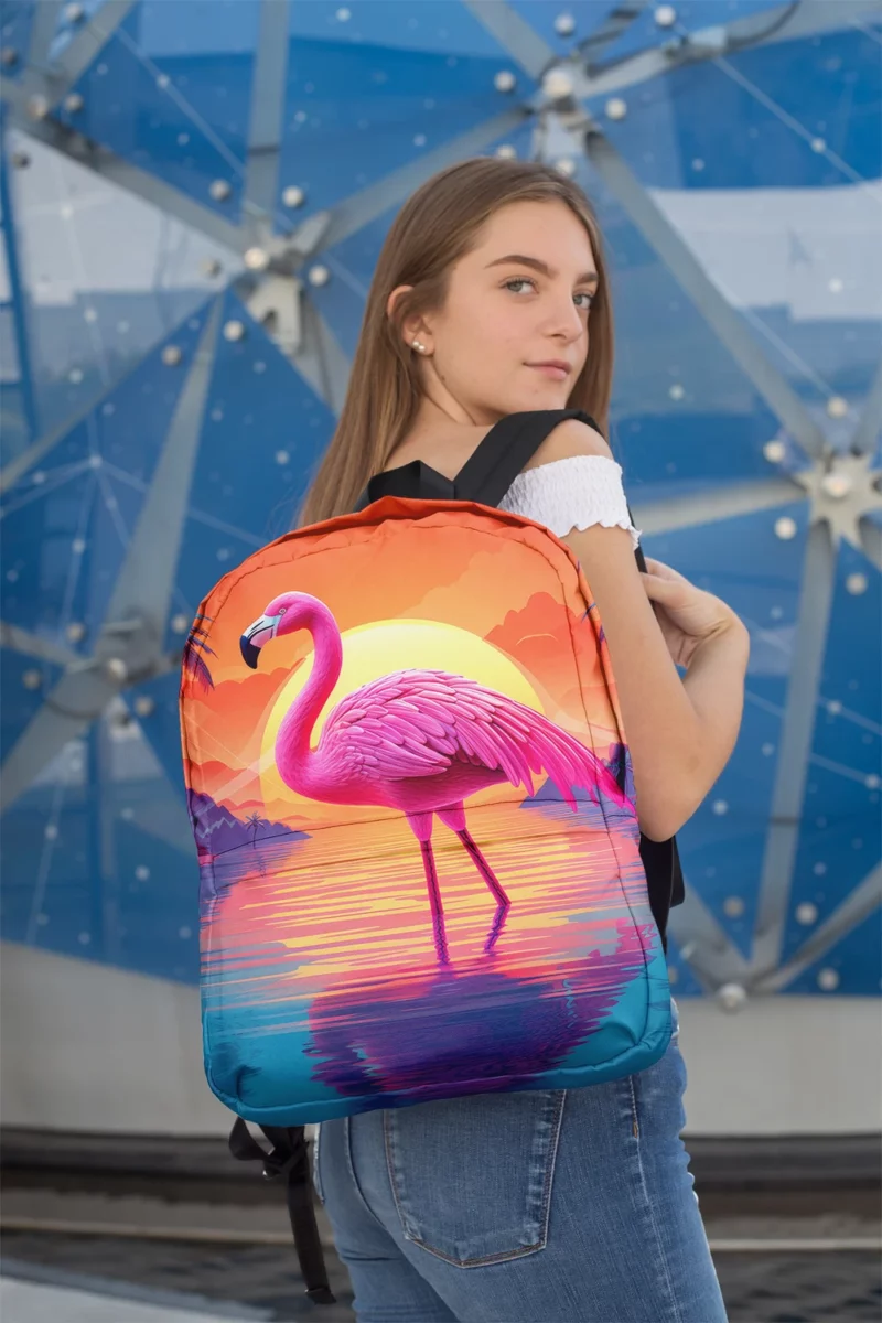 Flamingo Silhouette Sunset Minimalist Backpack 2